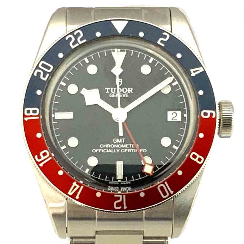 O【TUDOR】79830RB ブラックベイGMT 自動巻き ブルー×マッドバーガンディ 赤青ベゼル SS 黒文字盤 シンプル メンズ 男性 外箱 箱 ギャラ 現状販売 高級時計 【チューダー(チュードル)】【質屋かんてい局小山店】 31000169318-1o