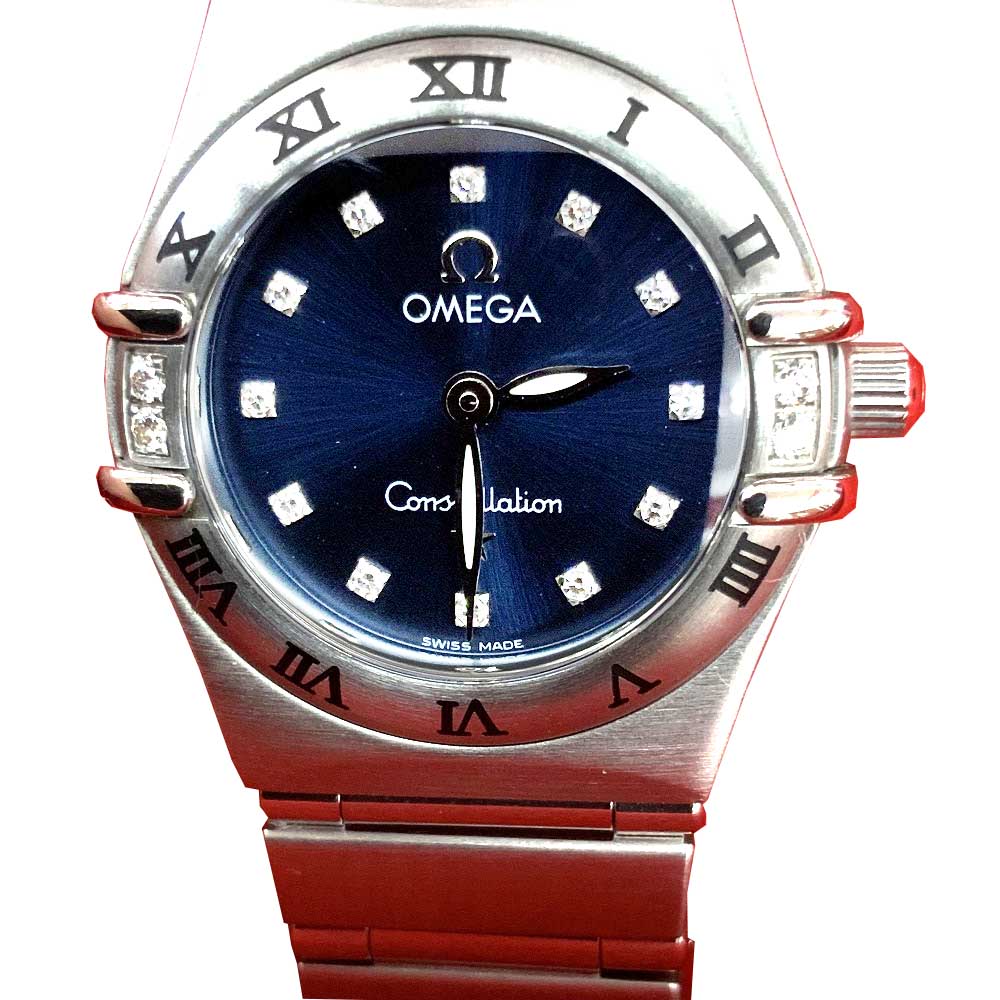 O【OMEGA】コンステレーションミニ12P　1567.89　ダイヤモンド　ブルー字盤　ネイビー　クオーツ　電池　SS　シンプル　女性　レディース　ゴージャス　エレガント　腕時計【オメガ】【かんてい局小山店】31002119318-3o-f