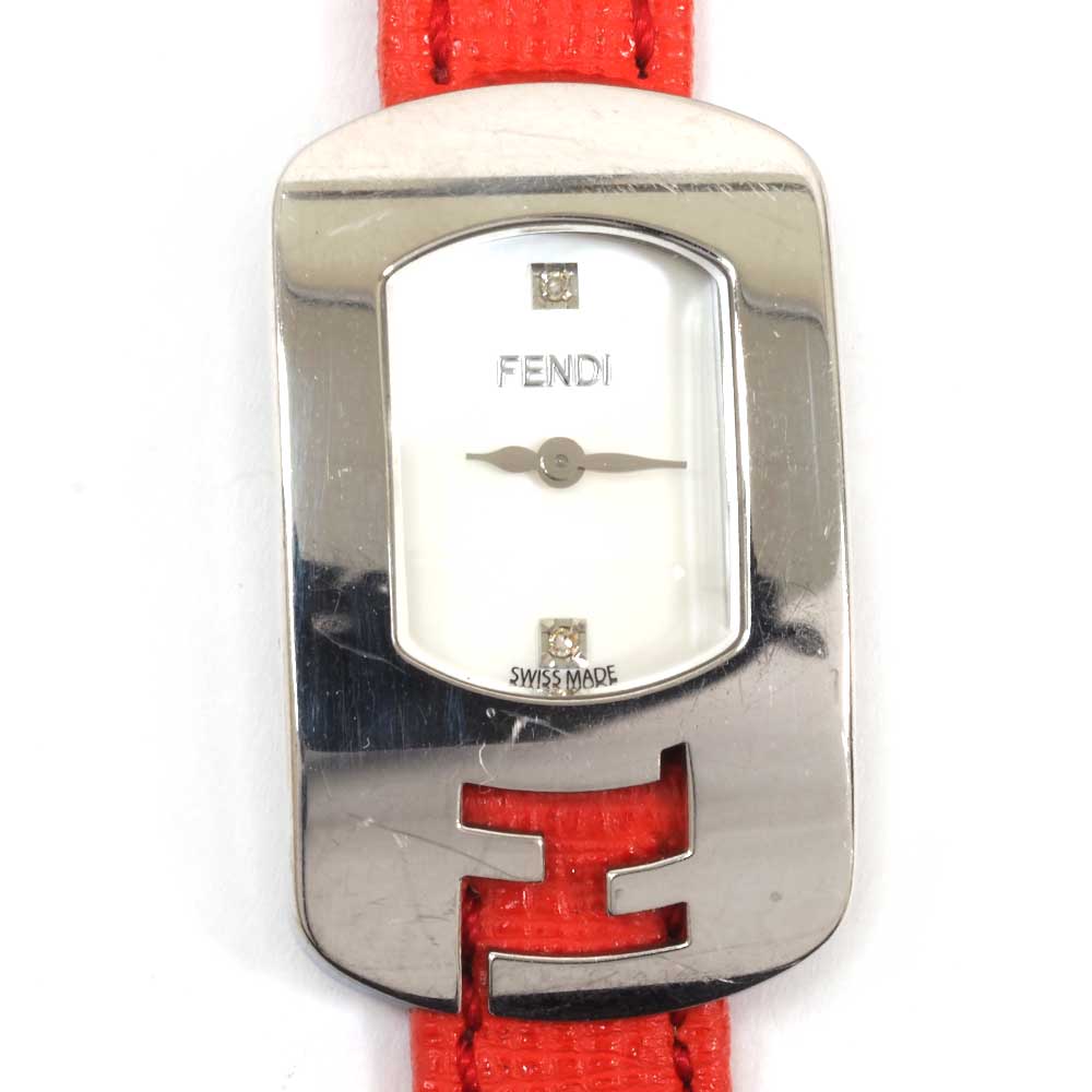 N【中古品】【FENDI】【フェンディ】カメレオン　クォーツ時計　013-30000L-831　ステンレス×レザー　シルバーケース×マザーオブパール文字盤×ベルトオレンジレザー　腕回り約13～16.5cm　レディース　ブランド時計　普段使い　質屋かんてい局那須塩原店★3100259-9n