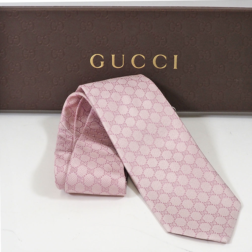 N【中古】【GUCCI】（グッチ）　ネクタイ　221582　GGキャンバス　ピンク系　シルク100%　箱付属　イタリア製　オシャレ　メンズ　レディース　プレゼント　送料無料　特別価格　質屋かんてい局那須塩原店★31020805-1n