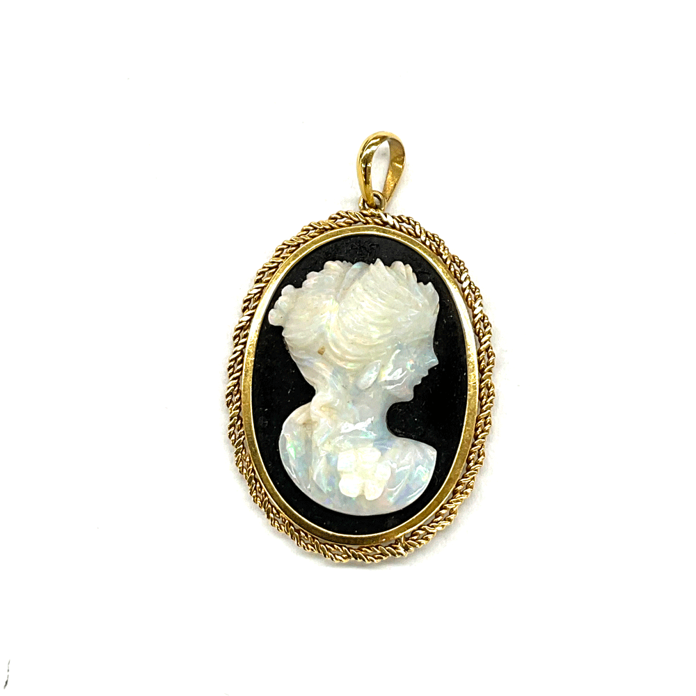 N【中古】【K18】カメオペンダントトップ 約W2.2×H2.7cm 総重量約4.7g 枠K18 イエローゴールド ホワイト系×ブラック ノンブランドアクセサリ...