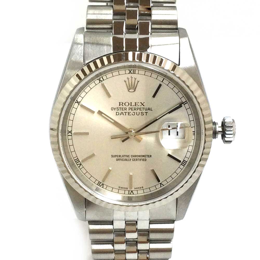 N【中古】【ROLEX】ロレックス デイトジャスト 16234 P番 2000年頃製造 WG/SS シルバーカラー 自動巻き 腕周り約20cm タイミング調整/仕上げ済み 本体のみ ブランド時計 メンズ 腕時計 送料込 3ヶ月保証 質屋かんてい局那須塩原店★3100004-108n