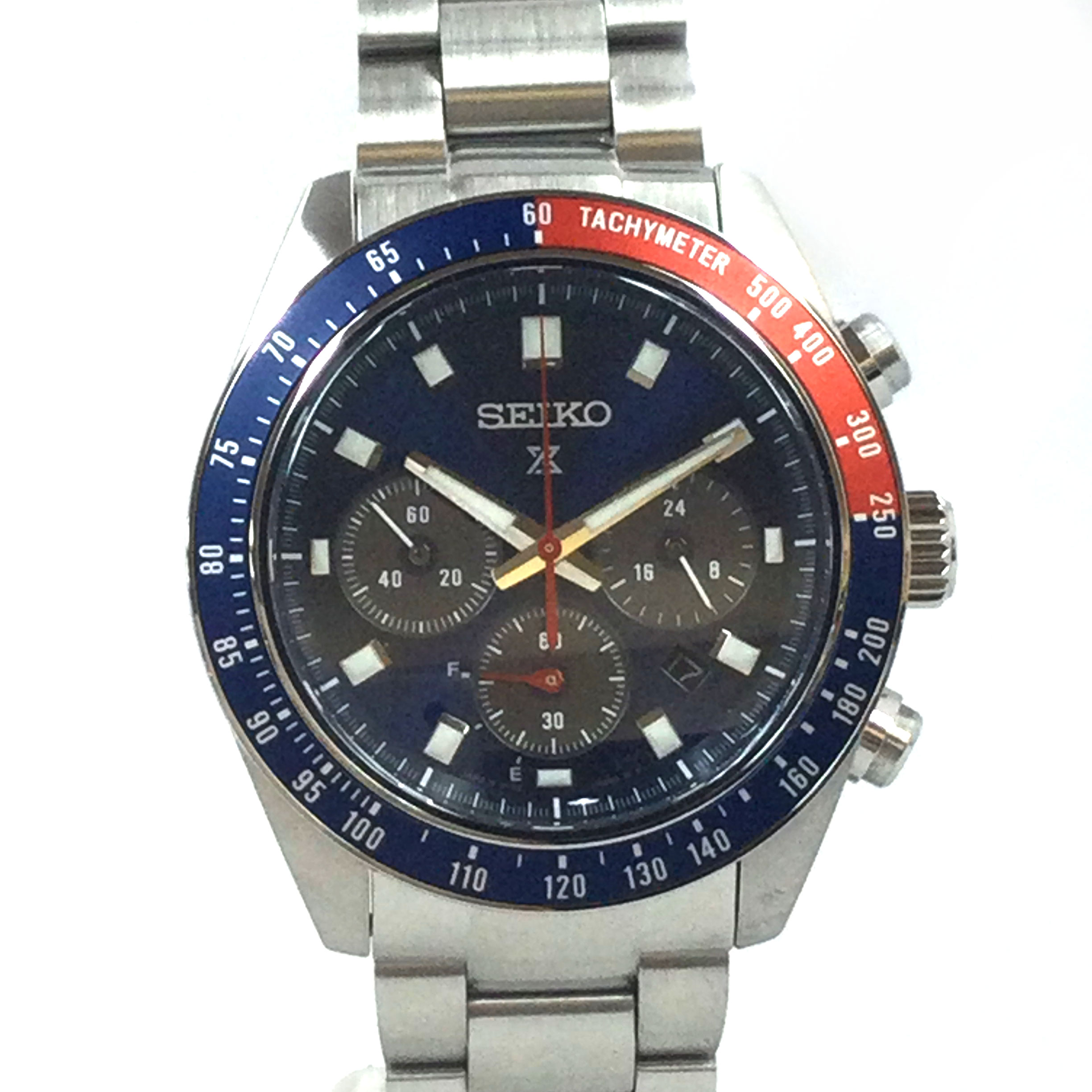 N【中古】【SEIKO】セイコー プロスペックス スピードタイマーソーラー時計 V192-OAHO 腕回り約20.5cm レッド×ブルーカラーベゼル/ブルー文字盤 ステンレス 外箱/箱 メンズ 100M防水 ブランド腕時計 質屋かんてい局那須塩原店 3100017-260n