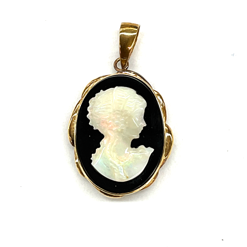 N【K18】カメオペンダントトップ 総重量約3.9g 約W1.7cm×H2.0cm 枠/バチカン/K18刻印有 イエローゴールド ブラック×ホワイト シェル...