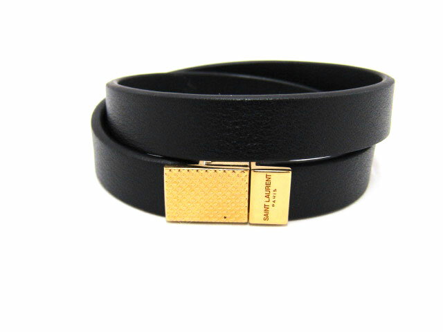 o【中古】【SAINT LAURENT】【サンローラン】ブレスレット　ブラック　黒　男女兼用　レザー　SS【かんてい局小山】　19-600