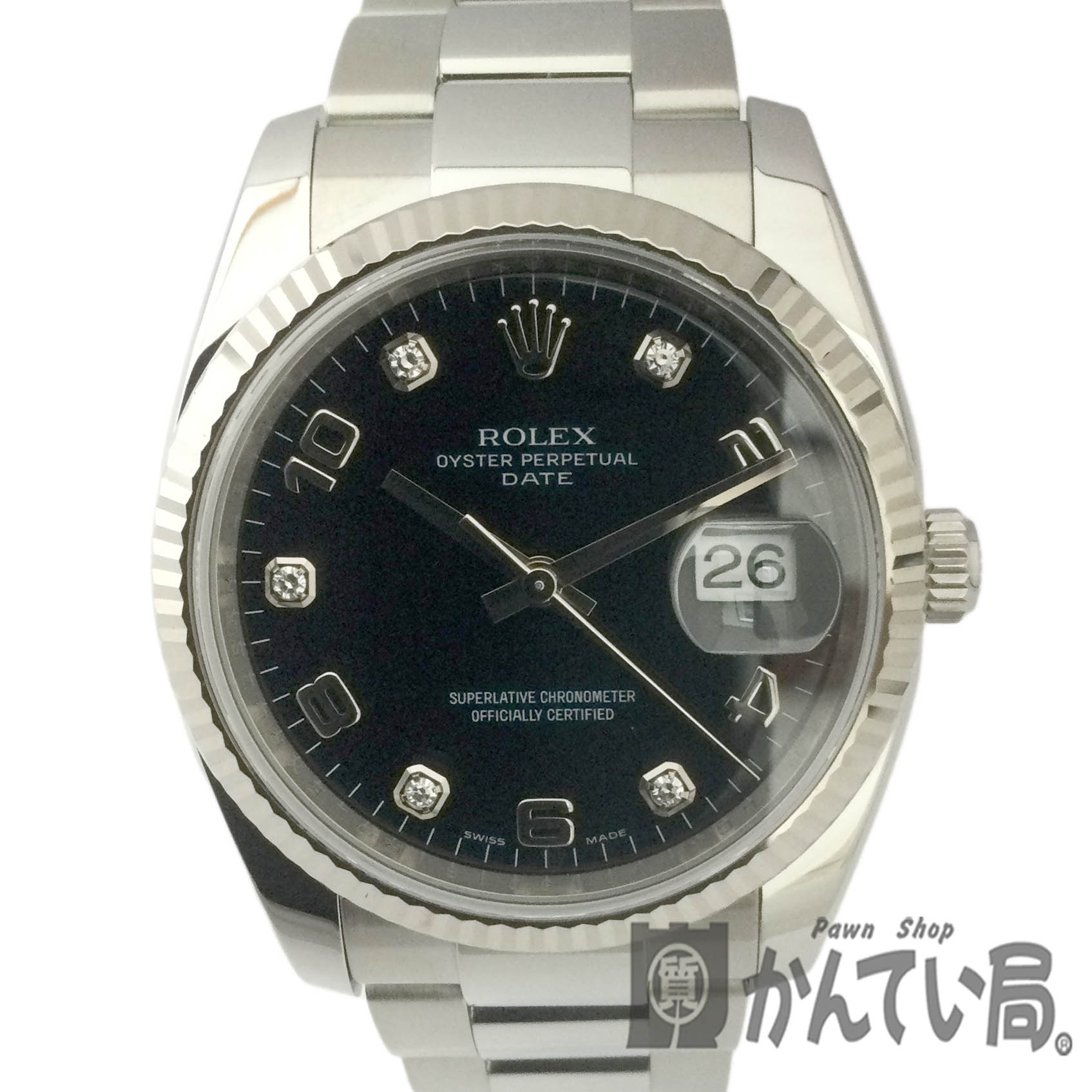 T【ROLEX】オイスターパーペチュアルデイト　115234G　ブラック文字盤　ステンレススチール　自動巻き　オートマチック　　ビジネス　普段使い　腕時計　ウォッチ　男性　メンズ　箱有り　ギャラ有り【中古】【ロレックス】【質屋かんてい局宇都宮戸祭店】22-2708tm