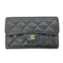 K CHANEL 三つ折り財布 ブラック キャビアスキン 推定 AP0232 ミニ財布 レディース 女性 定番 流行 中古 シャネル 質屋かんてい局鹿沼店31018989310-18K