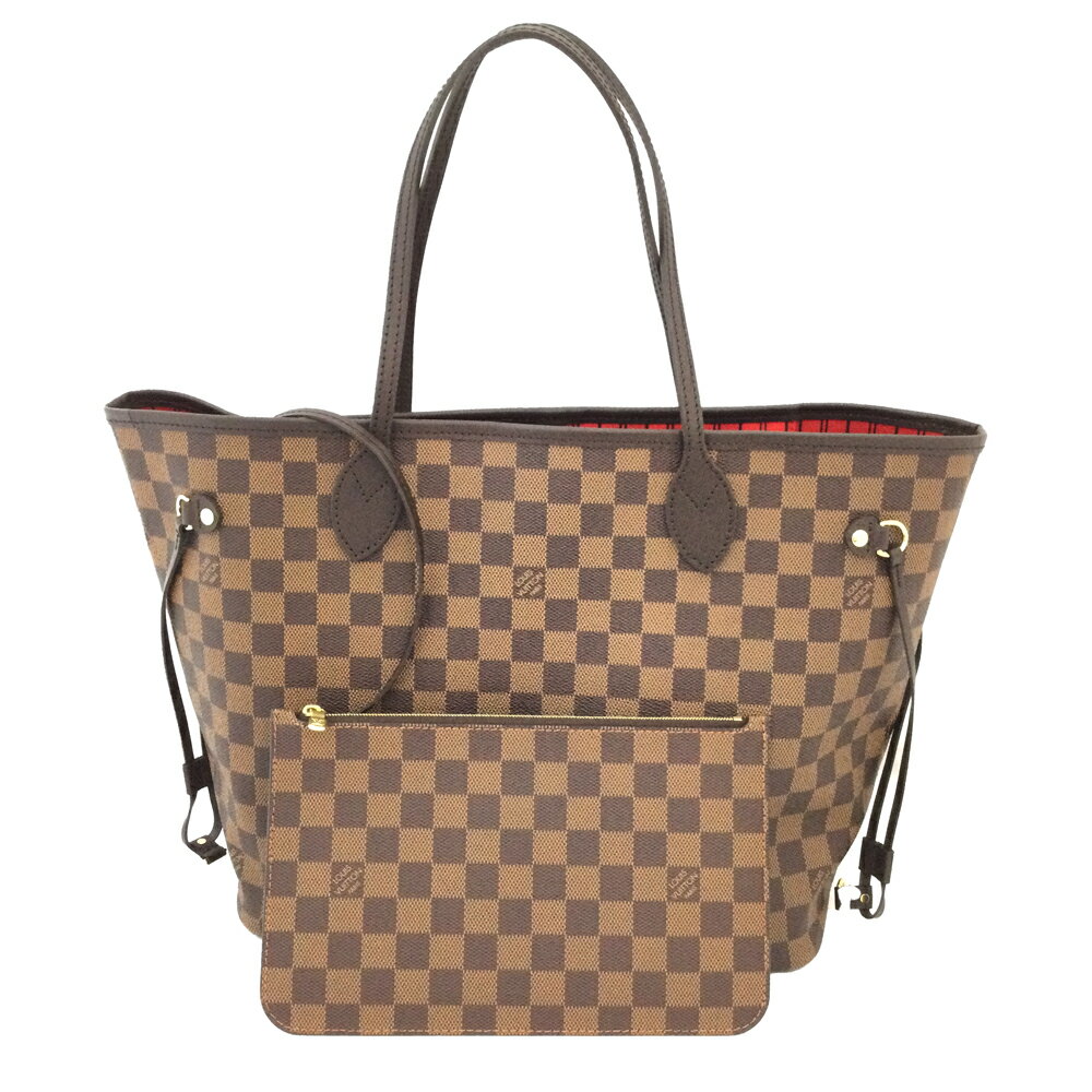 T【LOUIS VUITTON】ネヴァーフルMM N41603 ダミエ　エベヌ　ブラウン　トートバッグ　肩掛けバッグ　ビジネス　書類バッグ　マザーズバッグ　ポーチ付き　箱有　布袋有大き目　女性　レディース　中古【ルイヴィトン】【質屋かんてい局宇都宮戸祭店】31005409317-28tn