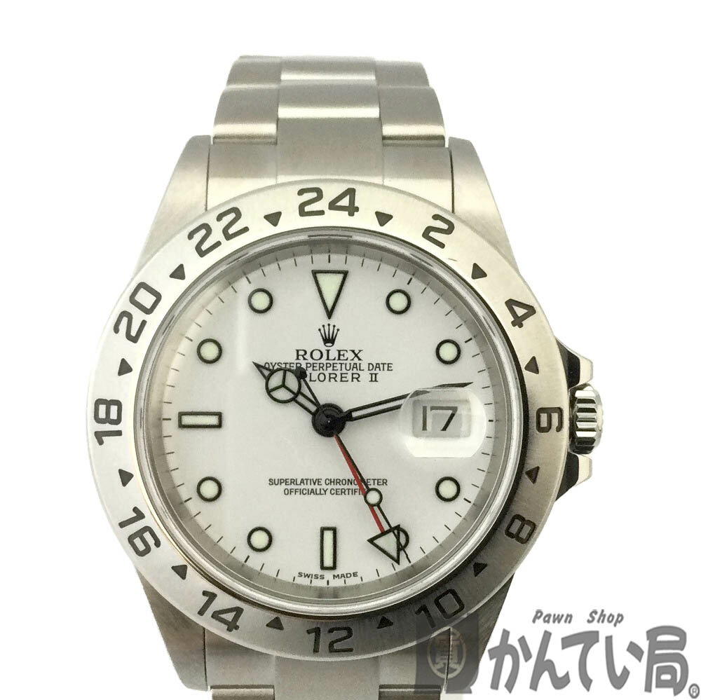 T【ROLEX】エクスプローラー2　16570　F番　2004年頃製造　ホワイト文字盤　メンズ　SS　ステンレス　自動巻　現状販売　ギャラ有　外箱有　箱有　13コマ　日差+6秒　デイト表示　GMT 機能　100m防水 【ロレックス】かんてい局宇都宮戸祭店】22-2764th