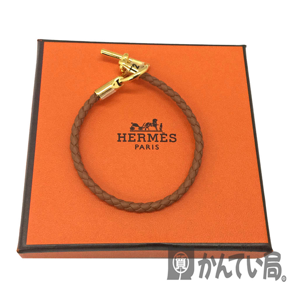 楽天かんてい局栃木 楽天市場店T【HERMES】 グレナン　レザーブレスレット　ブラウン　ゴールド金具　レザーレディース　ブレスレット　アクセサリー　美品　箱有　プレゼント　人気　送料込み　中古　お買得【 エルメス】【大特価価格】【かんてい局宇都宮戸祭店】31035179317-2th