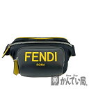 T【FENDI】ベルトバッグ 7ra483 ブラック×イエロー レザー ナイロン シルバー金具 ボディバッグ ウエストバッグ メンズ レディース ユニセックス ...