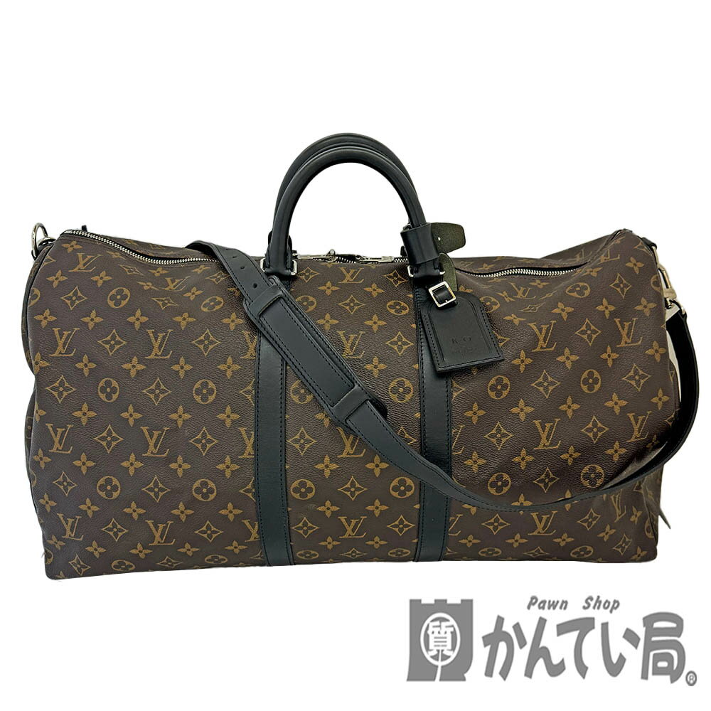 T【LOUIS VUITTON】キーポルバンドリエール55　M56714　モノグラムマカサ―　ブラック　黒　ブラウン　ボストンバッグ 　斜め掛け 　トラベルバッグ　旅行　シルバー金具　メンズ　レディース　鍵　ショルダーストラップ有　中古【かんてい局宇都宮戸祭店】31009929317-30th