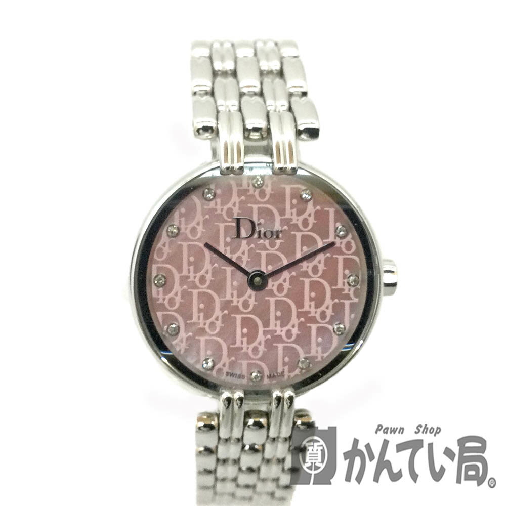 T【C.DIOR】バギラ CD092110M03 クオーツ ステンレス ダイヤモンド0.036ct 12Pダイヤ シルバー ピンクシェル文字盤 ギャラ有 日常生活防水 中古 レディース腕時計 可愛い 【クリスチャン ディオール】【大特価価格】【かんてい局宇都宮戸祭店】31002539317-2th