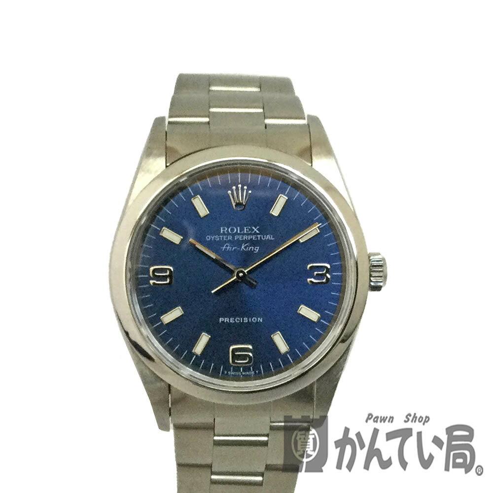 T【ROLEX】エアキング　14000　ブルー文字盤　ステンレスチール　U番　1997年頃製造　自動巻　オートマティック　13コマ　ギャラ有　OH済　仕上済　メンズ　男性　ビジネス　高級　中古　付属品有【ロレックス】【かんてい局宇都宮戸祭店】31000049315-35th