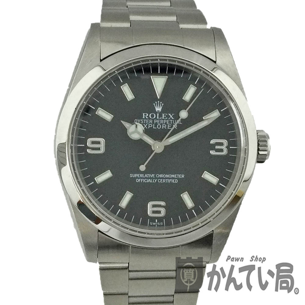 K ROLEX エクスプローラー1 14270 1998年頃 A番 文字盤 ブラック 自動巻 オートマティック オーバーホール 仕上 オイスター 送料込 付属品有 メンズ ロレックス 中古 質屋かんてい局 鹿沼店 31000049315-36k