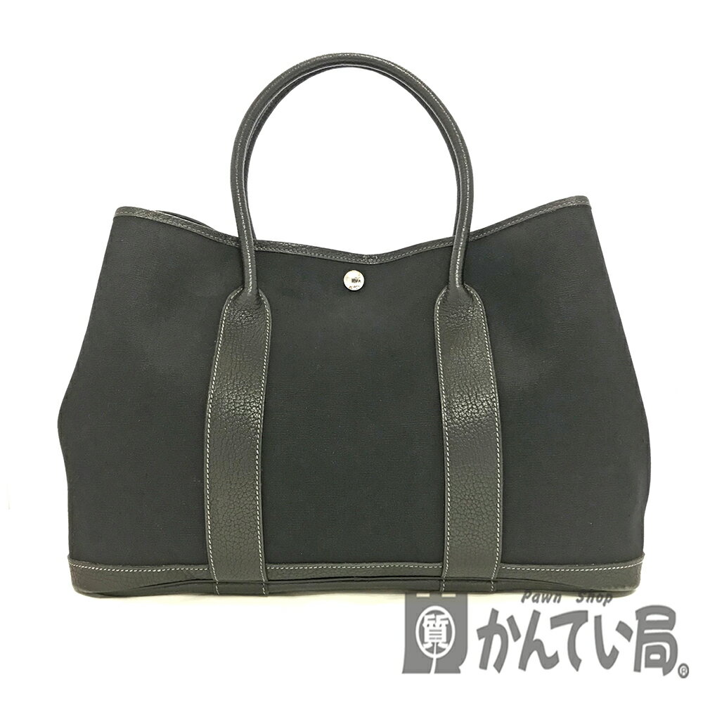 U【中古】【HERMES】ガーデンパーティPM　トワルアッシュ　ブラック　☐H刻印　箱有　布袋有　トートバッグ　レディース　メンズ　ユニセックス　【エルメス】【かんてい局宇都宮店】31005429315-12u-b