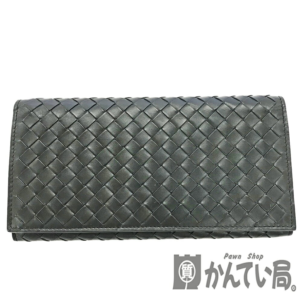 U【中古】【BOTTEGA VENETA】イントレチャート二つ折り長財布　156819-V4651/1000　イントレチャート　ブラック　レザー　メンズウォレット【ボッテガ ヴェネタ】【かんてい局宇都宮店】31019139315-9u-r