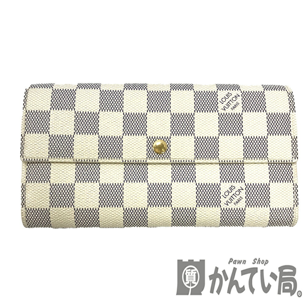 U【中古】LOUIS VUITTON【ルイ ヴィトン】ポルトフォイユ サラ N61735 かぶせ蓋長財布 ダミエ アズール 白 布袋付 人気 定番 美品【かんてい局宇都宮店】31015589315-203u-r