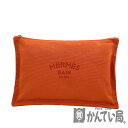 K HERMES フラットポーチMM オレンジ キャンバス 本体のみ 送料込 ポーチ 化粧 コスメポーチ 小物 小物入れ 持ち運び コンパクト ユニセックス お...