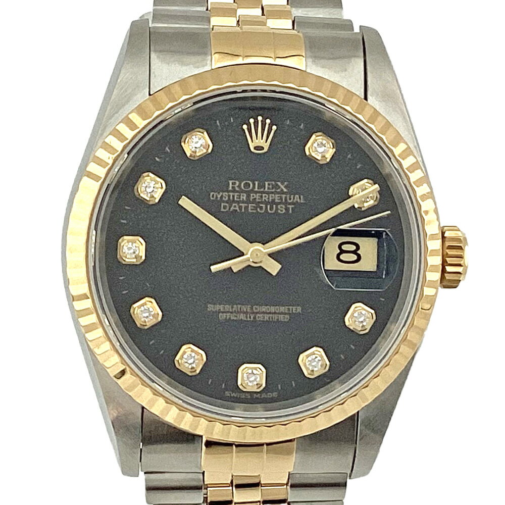 デイトジャスト 腕時計（メンズ） K　ROLEX　デイトジャスト　16233G　W番　1994年頃　YG　イエローゴールド　ブラック 文字盤 10Pダイヤ　自動巻　腕時計　メンズ　ブランド　タイミング調整　仕上　2023年11月　本体のみ　送料込み　定番　王道　ロレックス　質屋かんてい局　鹿沼店　31000049310-111k