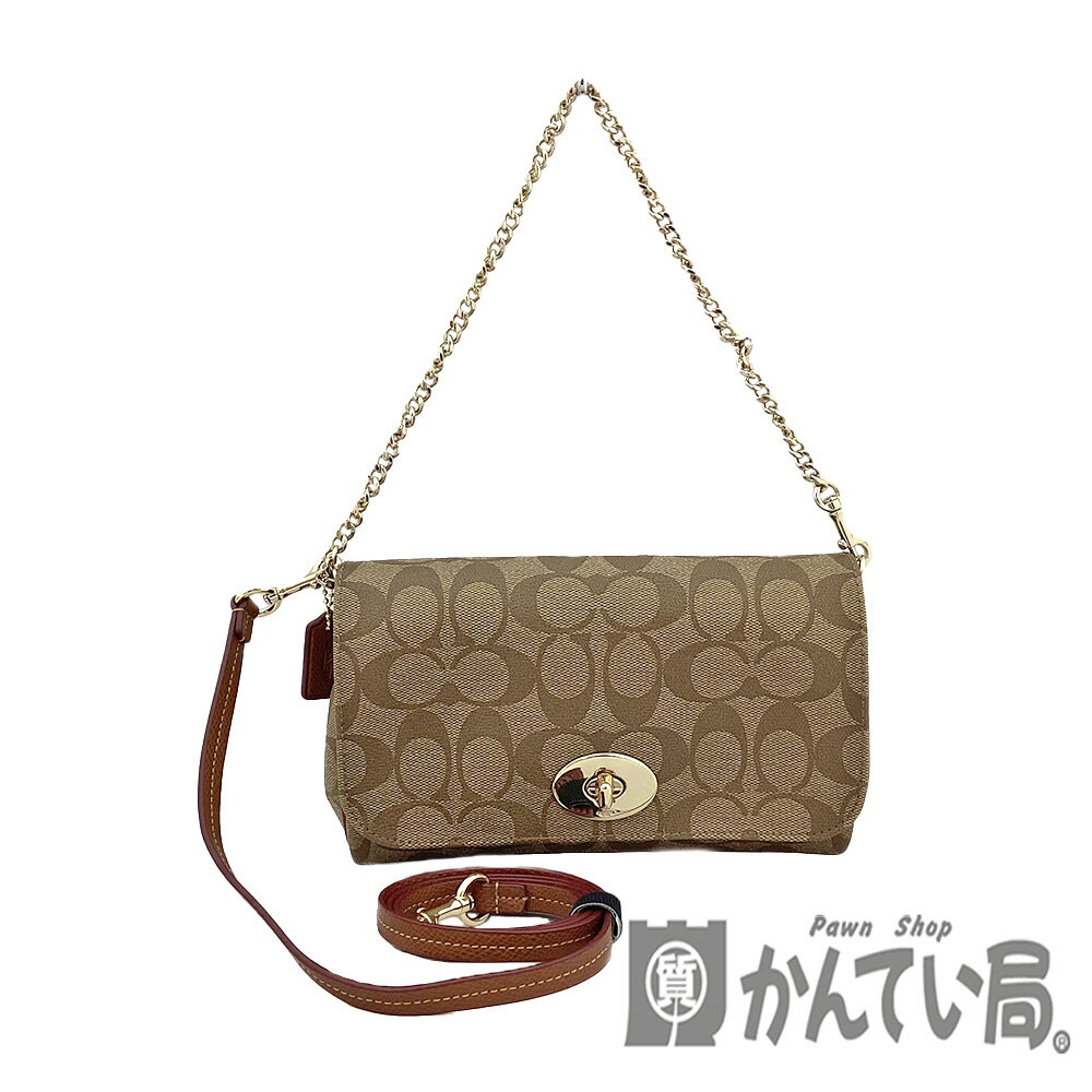 K　COACH　F34615　PVC　シグネチャー　2WAYショルダーバッグ　ハンドバッグ　ミニバッグ　ブラウン　茶色　定番　コンパクト　斜め掛け　肩掛け　ショルダーストラップ付　カジュアル　レディース　送料無料　コーチ　中古　質屋かんてい局　鹿沼店　31004329310-118k-m