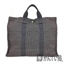 K HERMES エールライントートMM キャンバス 布 グレー ハンドバッグ A4サイズ 大容量 シンプル トートバッグ ビジネス ファスナー 送料無料 お買...