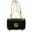 O【GUCCI】チェーンショルダーバック　ショルダーバッグ　443497　GGマーモント　斜め掛け　ブラック　ゴールド　レザー　女性　レディース　可愛い　中古　特上品　グッチ【質屋かんてい局小山店】 31004309317-25o-y