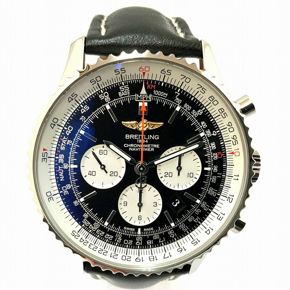 ナビタイマー o【BREITLING】ナビタイマー01 AB012721/BD09 　ブラック文字盤　自動巻き　クロノグラフ メンズ 　腕時計　日付 革ベルト　　パイロットウォッチ　【ブライトリング】　【質屋かんてい局小山店】31000129318-3o-h