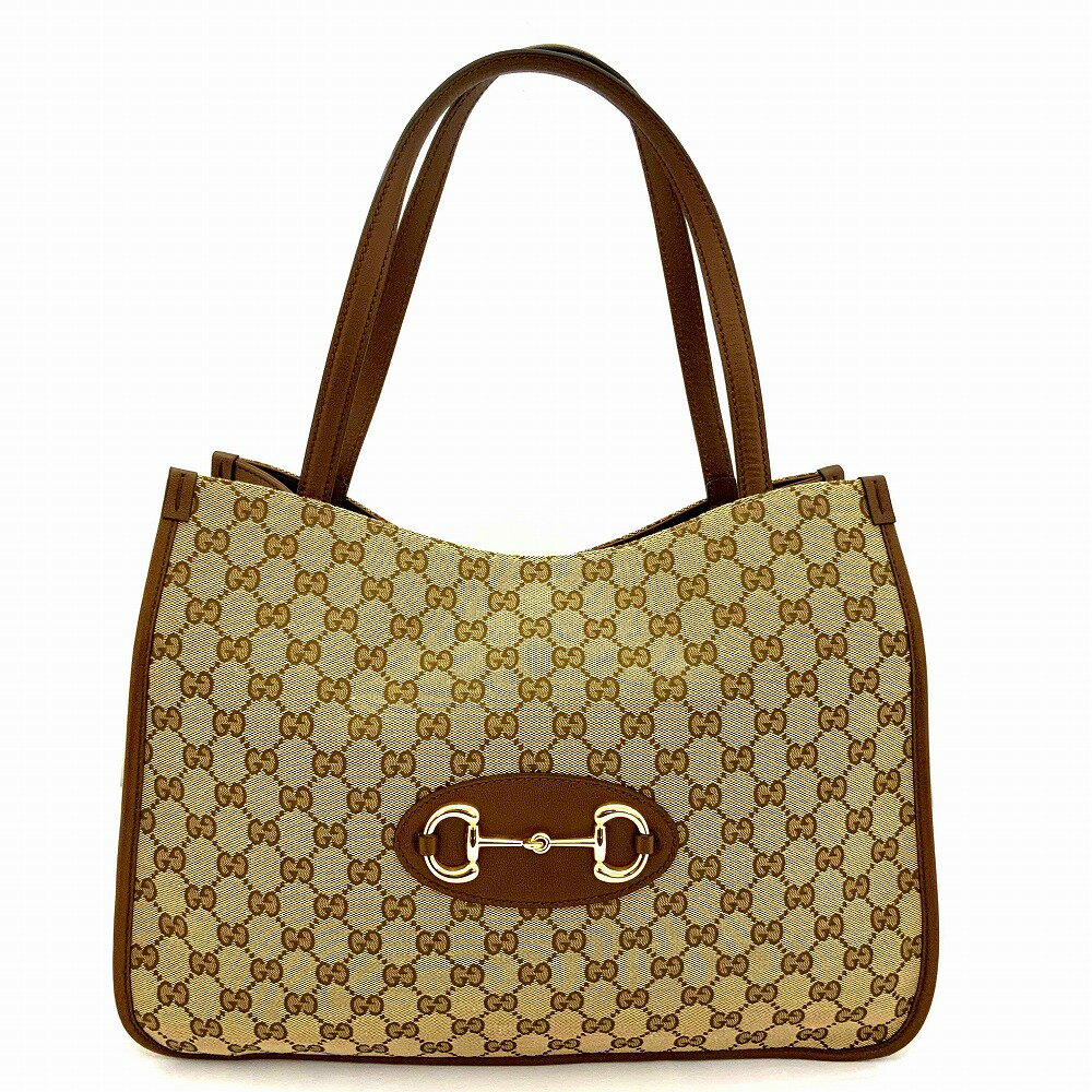 O【GUCCI】ホースビットトートバッグ　トートバッグ　623694　ブラウン　ゴールド金具　キャンパス　レザー　GGキャンパス　男性　女性　メンズ　レディース　中古　グッチ【質屋かんてい局小山店】 31005439318-7o-y