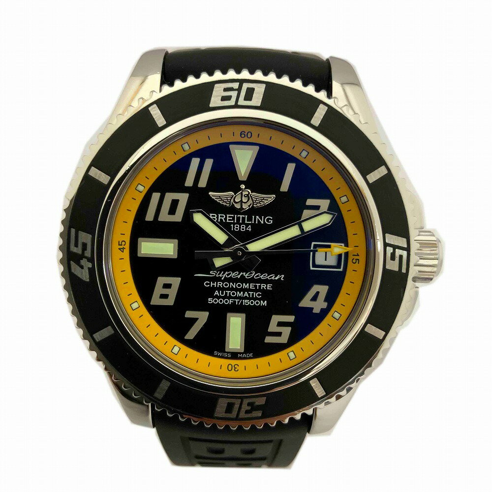 o【BREITLING】A17364 スーパーオーシャン ブラック文字盤 イエロー 自動巻き メンズ 腕時計 ラバーベルト ダイバーズウォッチ 防水1500M 高級時計 男性 【ブライトリング】 【質屋かんてい局小山店】31000129318-13o-y