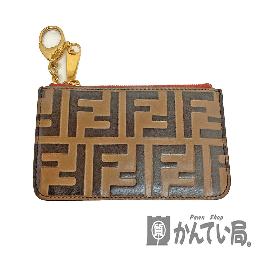T【FENDI】 コインケース カードケース ブラウン ゴールド金具 ロゴ 小銭入れ カード入れ レザー コンパクト メンズ レディース 中古【フェンディ】【質屋かんてい局宇都宮戸祭店】31022739317-1t-f