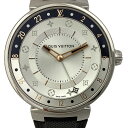 K 質屋 中古 LOUIS VUITTON タンブール ムーンデュアルタイム QA105 ブラック×シルバー文字盤 クォーツ 男性 送料無料 特別価格 貴重 メンズ ユニセックス レディース 人気 定番 ルイヴィトン 鹿沼店 P2501198k