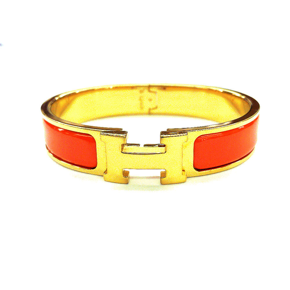 N【HERMES】エルメス　Hブレスレット　腕回り約16cm　メタル×エナメル　オレンジ×ゴールドカラー　レディースブレスレット　ブランドブレスレット　質屋かんてい局那須塩原店★2502228