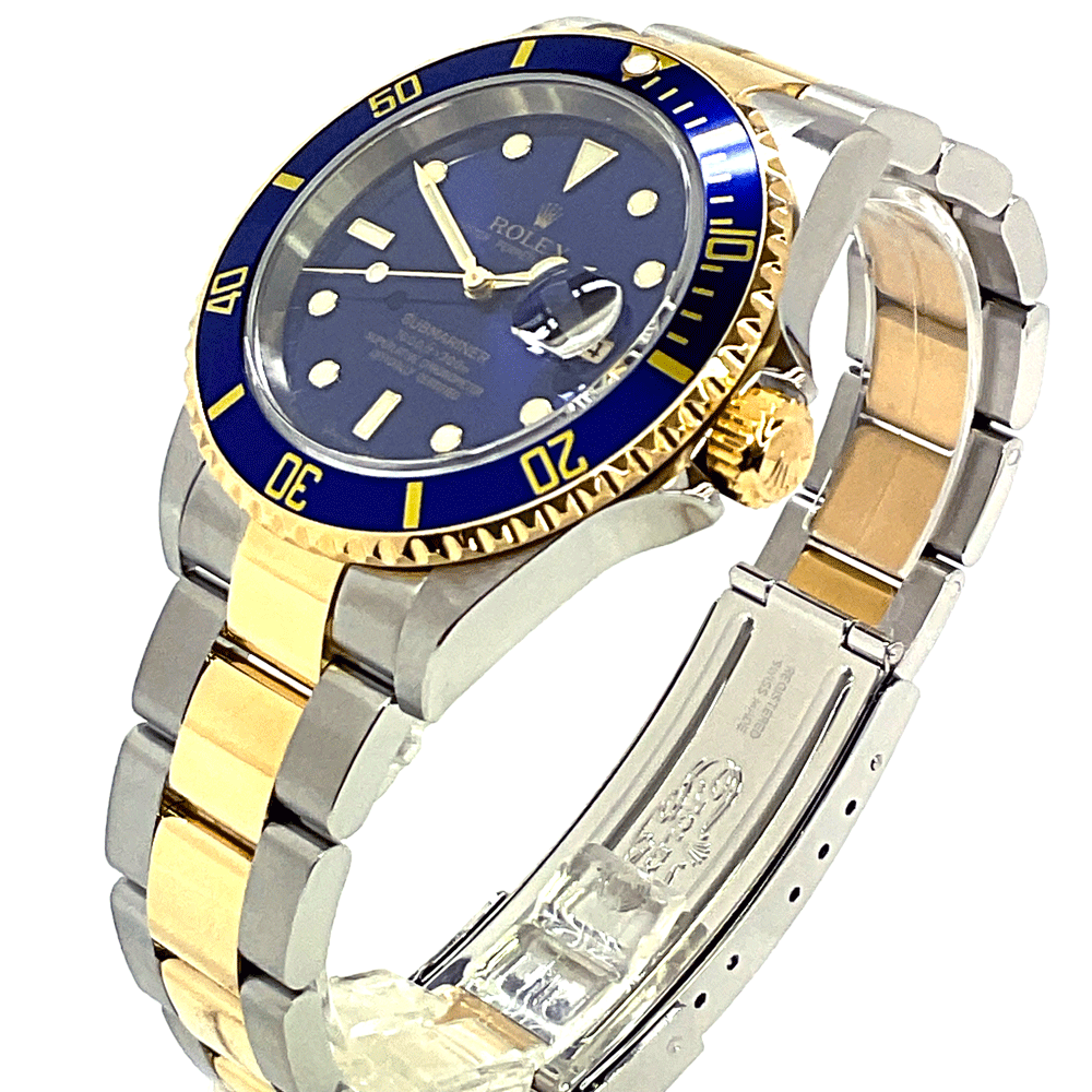 N【ロレックス】サブマリーナーデイト 16613LB 　D番/2005年頃製造 自動巻き　SS×YG　 シルバー×ゴールドベルト/コンビカラー ×ブルーベゼル×文字盤 青サブ 300M防水 外箱/箱/ギャラ有 　オーバーホール×仕上げ済　ROLEX　質屋かんてい局那須塩原店★3100004-136n
