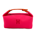 N【中古】【HERMES】【エルメス】ブリッド.ア.ブラックPM コットンキャンバス ピンク×ワイン×オレンジ ポーチ ブランドバッグ レア 質屋かんてい局那...