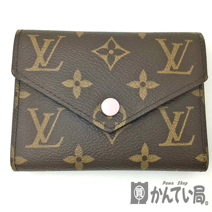 【K】【LOUIS VUITTON】【イニシャル入り】M62360　ポルトフォイユ・ヴィクトリーヌ　モノグラム　ブラウン　茶　ピンク　シンプル　コンパクト　財布　定番【H.U】【ルイ ヴィトン】【質屋かんてい局鹿沼店】3101897-112k