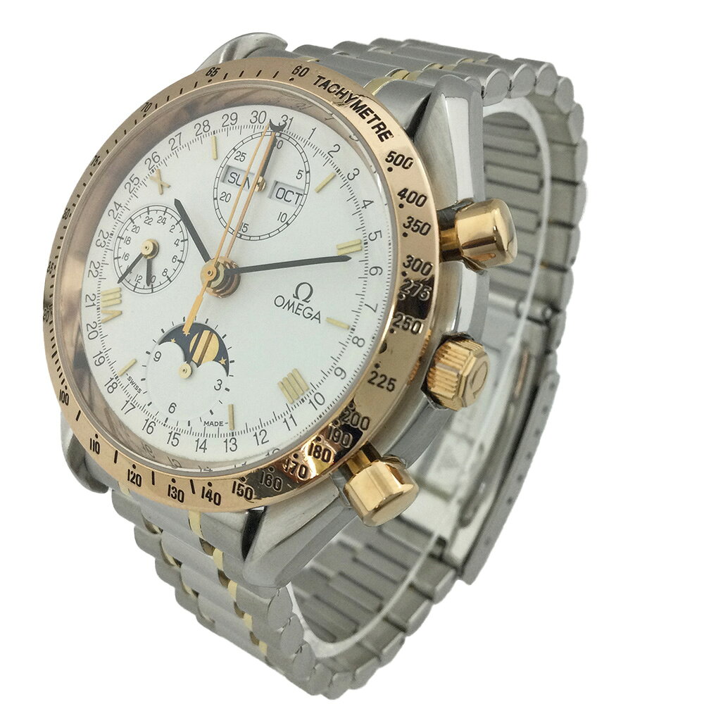 K【OH＆磨き済】OMEGA スピードマスタートリプルカレンダー 3336.20 文字盤 ホワイト ムーンフェイズ 腕時計 自動巻き メンズ ピンクゴールド 箱 修理明細 送料無料 特別価格 男性 腕時計 ビジネス 定番 人気 オメガ 中古　質屋かんてい局 鹿沼店 31000059310-70k