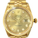 デイトジャスト 腕時計（メンズ） K　ROLEX　デイトジャスト　16238G　X番　1991年頃　YG　140.2g　イエローゴールド　シャンパン 文字盤 10Pダイヤ　自動巻　腕時計　金無垢 メンズ　ブランド　オーバーホール　仕上　本体のみ　送料込み　王道　ロレックス　質屋かんてい局　鹿沼店　31000049310-105k