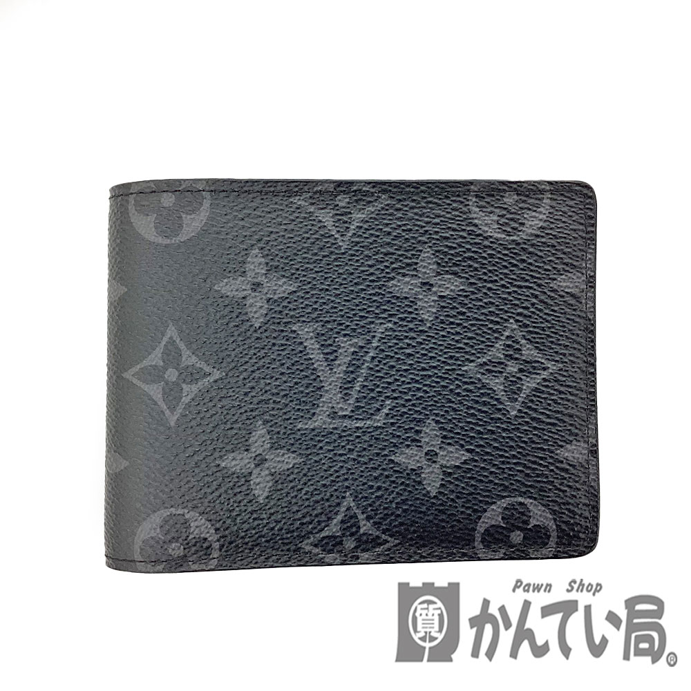 K　LOUIS VUITTON　ポルトフォイユ・ミュルティプル　M61695　CT3148　箱　布袋　送料込　二つ折り札入れ　モノグラム　エクリプス　ブラック系　メンズ　お買い得　レディース　プレゼント　お財布　ルイヴィトン　中古　質屋かんてい　鹿沼店　31018979310-219k