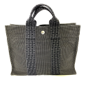 N 【中古】【HERMES】エルメス エールライントートPM トートバッグ キャンバス地 グレー×ブラック ブランドバッグ メンズバッグ レディースバッグ カジ...