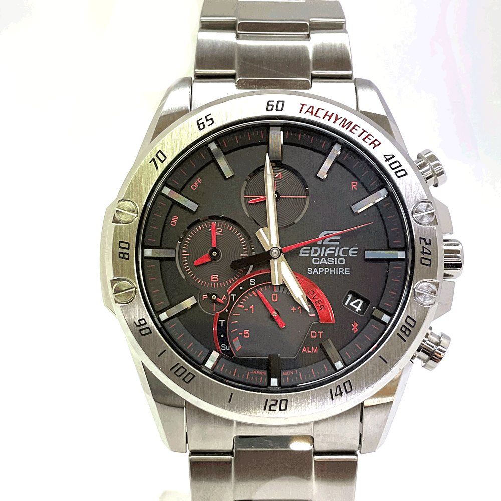 N【中古】【CASIO】カシオ エディフィス ソーラー時計 EQB-1000XYD-1AJF シルバーカラー/ブラック×レッド文字盤 ステンレス 腕周り約21.5cm 箱付属 ブランド時計 メンズウオッチ 送料無料 腕時計 質屋かんてい局那須塩原店★3100018-455n