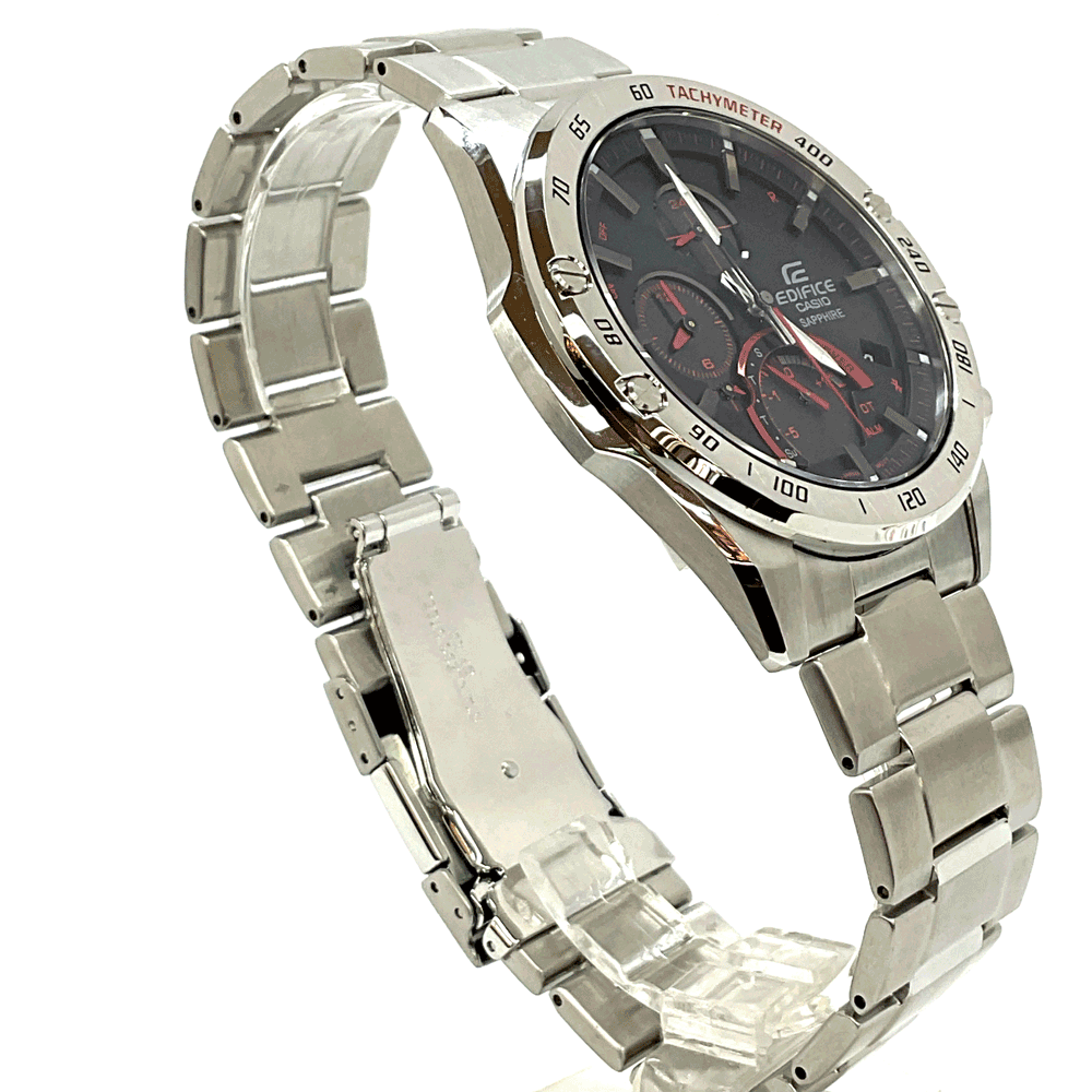 N【中古】【CASIO】カシオ　エディフィス　ソーラー時計　EQB-1000XYD-1AJF　シルバーカラー/ブラック×レッド文字盤　ステンレス　腕周り約21.5cm　箱付属　ブランド時計　メンズウオッチ　送料無料　腕時計 質屋かんてい局那須塩原店★3100018-455n