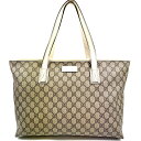 N【中古】【GUCCI】グッチ　トートバッグ　211137　GGプラス　PVC×レザー　ベージュ×ホワイト　布袋付属　レディース　　ブランドバッグ　普段使い　お出掛け　送料込　質屋かんてい局那須塩原店★3100543-30n