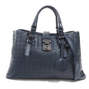 N【BOTTEGA VENETA】ボッテガベネタ スモール　ローマ　337303 イントレチャートレザー　ネイビー　レディース　ハンドバッグ　ショルダーバッグ　普段使い　ショルダーストラップ有　送料無料　特別価格　那須塩原店★3100895-1n