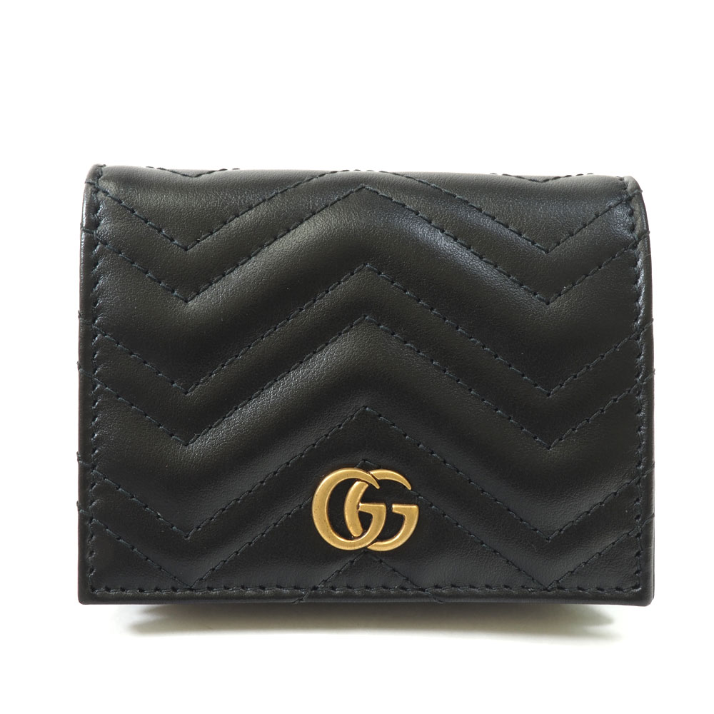 N【GUCCI】グッチ　二つ折り財布　466492　レザー　GGマーモント　ブラック　レディース　オシャレ　可愛い　コンパクトウォレット　普段使い　通勤　通学　プレゼント　箱/布袋有　質屋かんてい局那須塩原店★3101900-22n