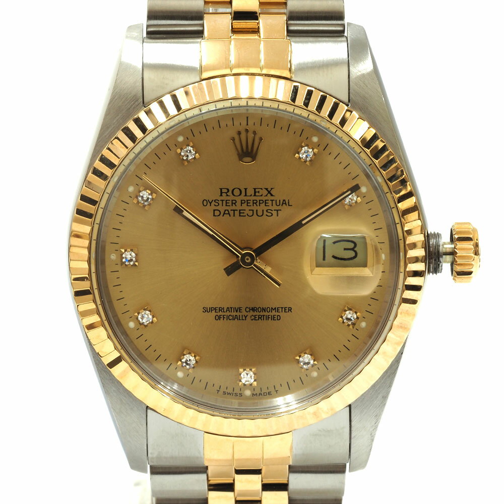 N【中古】【ROLEX】【ロレックス】デイトジャスト 16013G 44番 7桁 1975年頃製造 YG SS 10Pダイヤ 自動巻き シルバー×ゴールド×シャンパンゴールド文字盤 コンビ メンズ 2023.3月OH 仕上げ済 腕時計 定番人気 かんてい局那須塩原店★3100004-84n