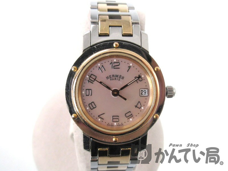 HERMES【エルメス】CL4.221　クリッパー　ステンレススチール×金メッキ（GP）　シェル文字盤 　クオーツ（電池式）デイト表示　日付表示　腕時計　レディース　ファッション　ブランド【中古】USED-B【6】k19-3183　質屋　かんてい局春日井店のサムネイル