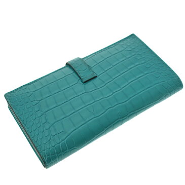 HERMES【エルメス】ベアンスフレ 長財布 ワニ革 アリゲーター レザー マチ付き H金具 エメラルド グリーン系 シルバー金具 高級 ラグジュアリー メンズ レディース ユニセックス A刻印(2017年)【中古】USED-6 質屋かんてい局春日井店 k21-2363