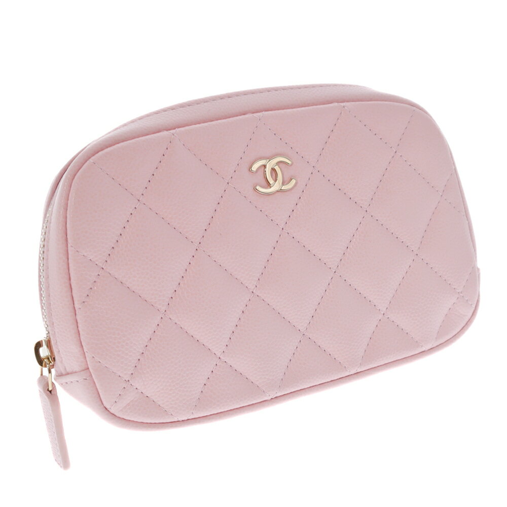 CHANEL【シャネル】A80909 コスメポーチ 小物入れ 化粧道具 ソフト キャビアスキン ベビーピンク系 パステル系 シャンパンゴールド金具 ココマーク マトラッセ ブランド アイテム レディース【中古】USED-8 質屋かんてい局春日井店 k22-4261のサムネイル