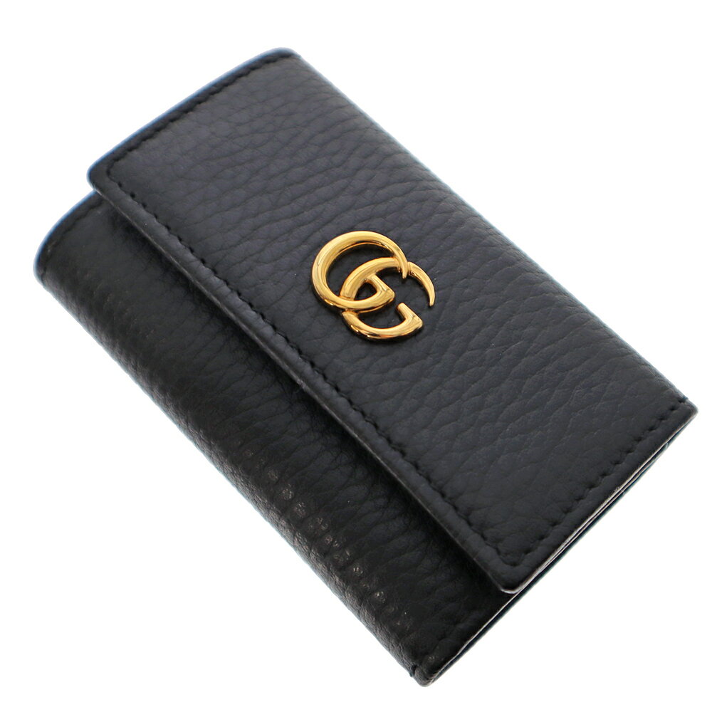 GUCCI【グッチ】 456118 6連キーケース 鍵 カギ キーフック GGマーモント ロゴ ブラック レザー レディース メンズ ユニセックス ゴールド金具 小物 【中古】未使用品 質屋かんてい局春日井店 k22-264